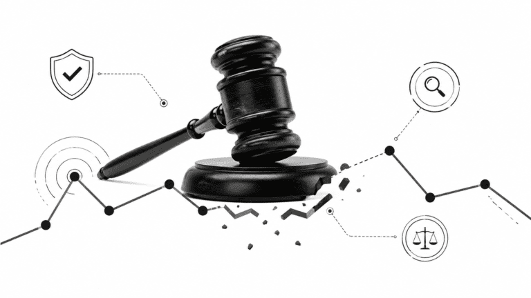 Judge gavel resting on a broken percentage chart line to represent the limits and reliability of AI detection scores