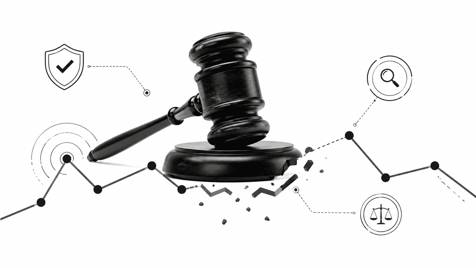Judge gavel resting on a broken percentage chart line to represent the limits and reliability of AI detection scores